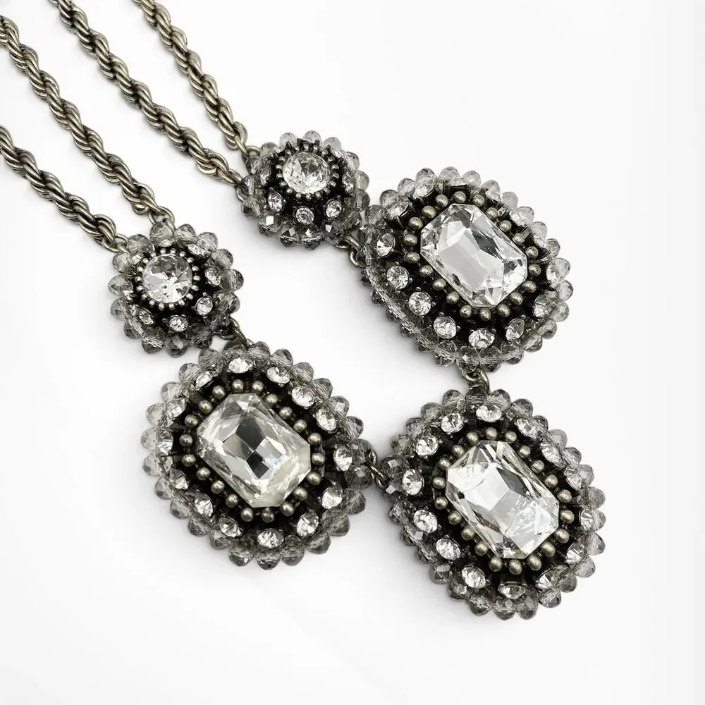 Banana Republic Crystal Rhinestone Statement Necklace Antiqued Gold Tone Glam